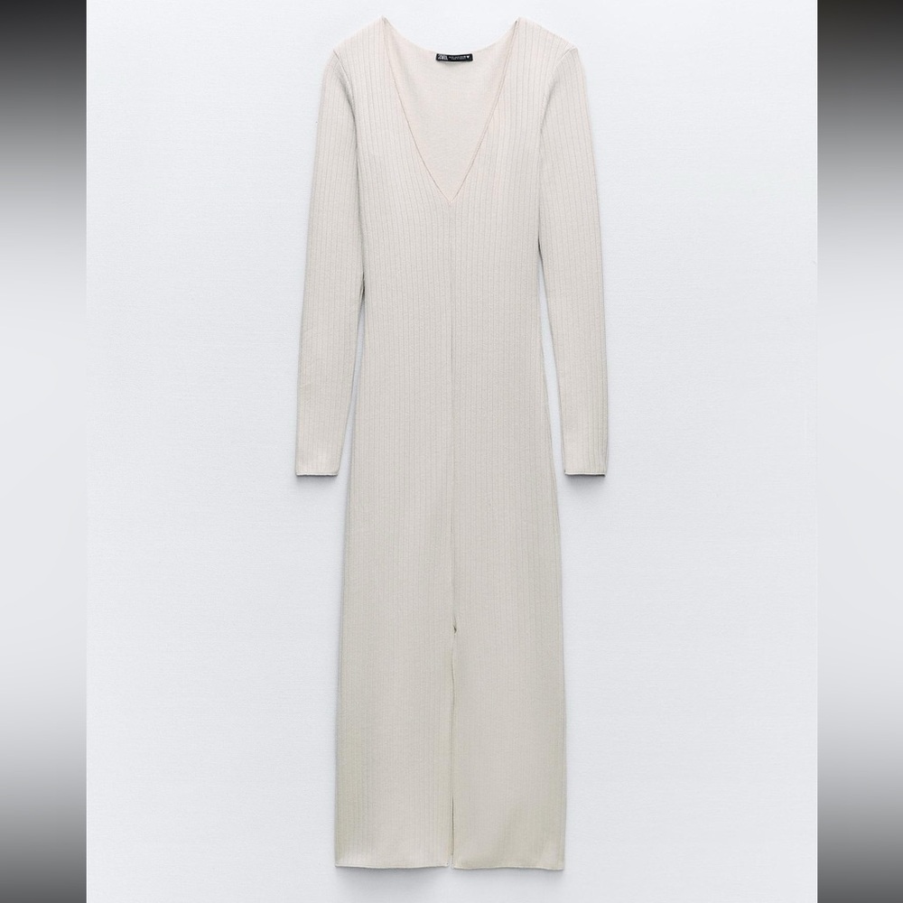 NWT Zara (S) Ribbed Soft Dress Beige